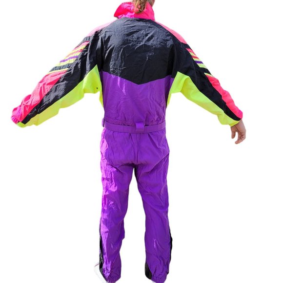 SOLD 1990 Vintage Roffe Demetre Men’s Large One Piece Ski Suit Neon & Black - Picture 8 of 11